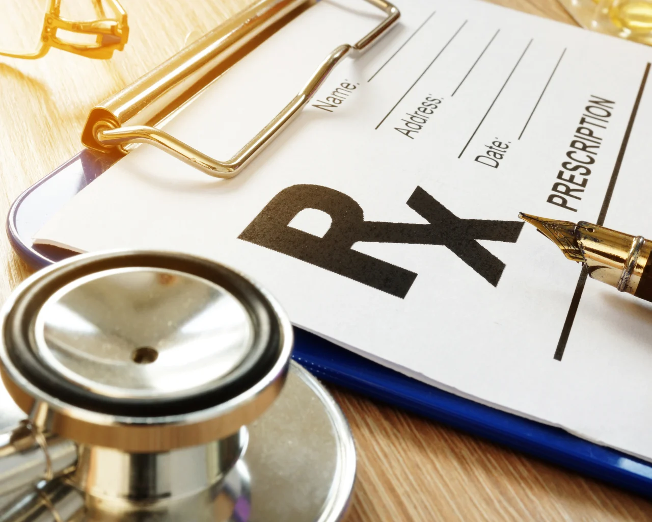 An Rx prescription sheet with a stethoscope